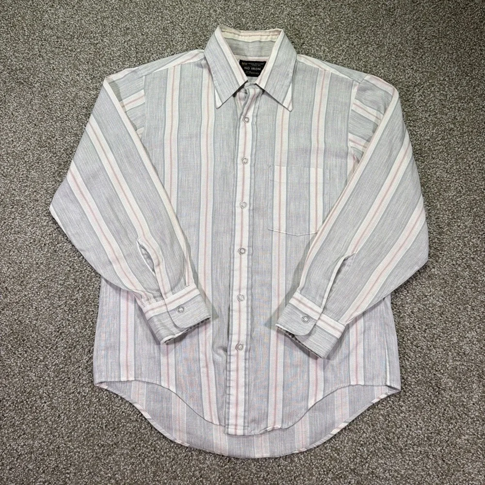 Vintage Dagger Collar Striped Button Up No Iron 70s Jc Penney Classic Large